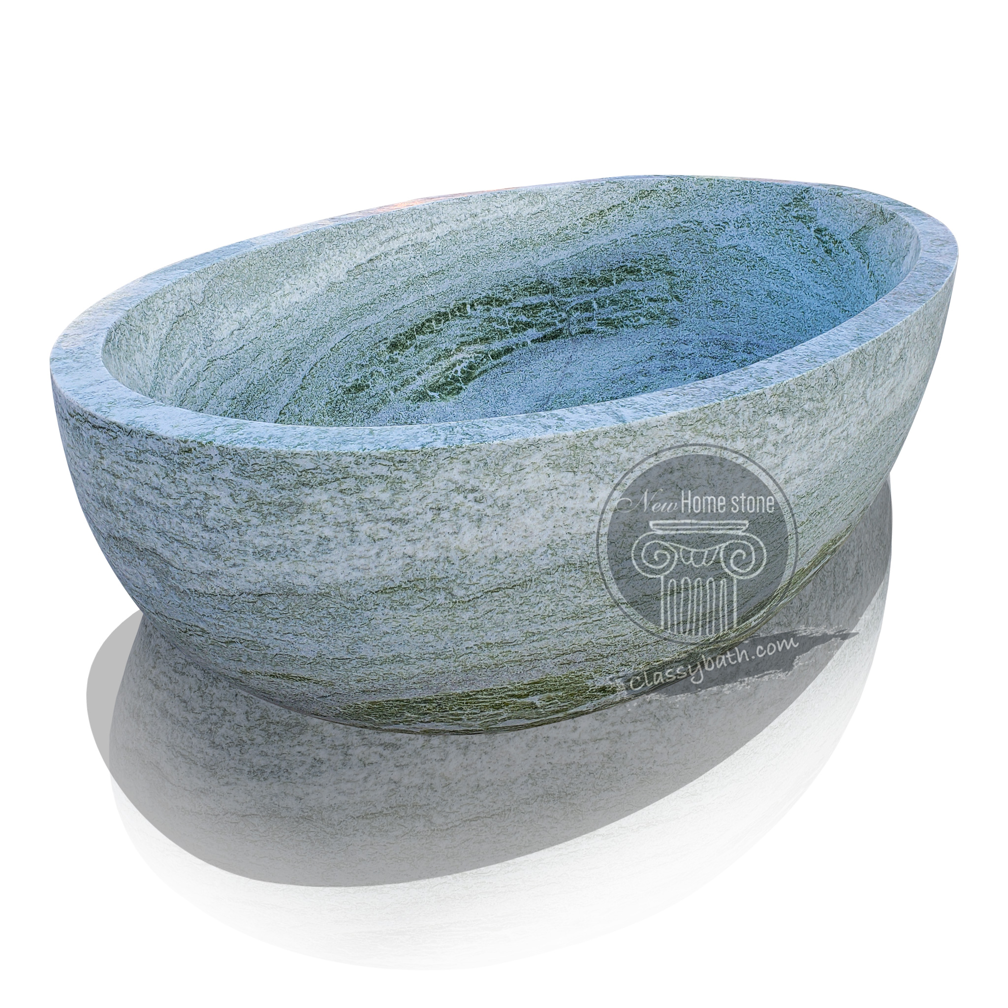 Hand-Carved Luxury Bathtub in Rare Green and Blue Marble