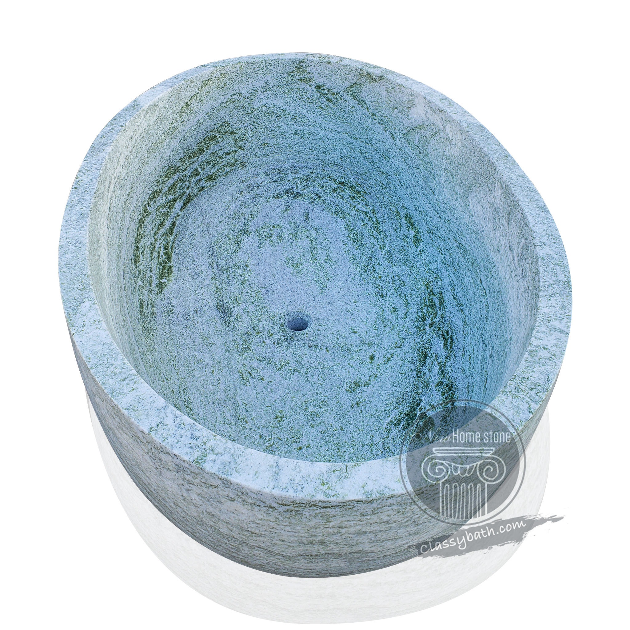 Hand-Carved Luxury Bathtub in Rare Green and Blue Marble