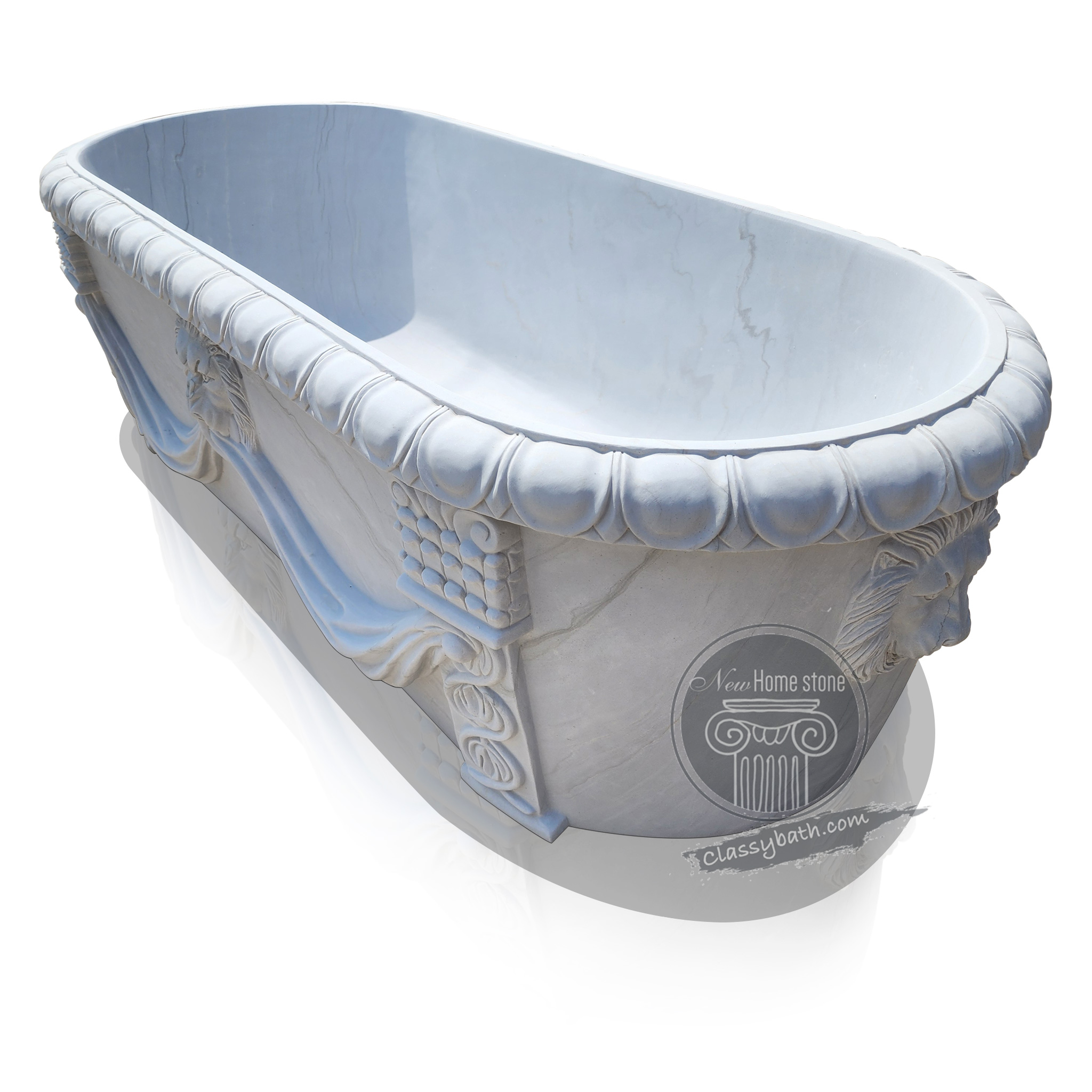 Antique-Style White Marble Bathtub