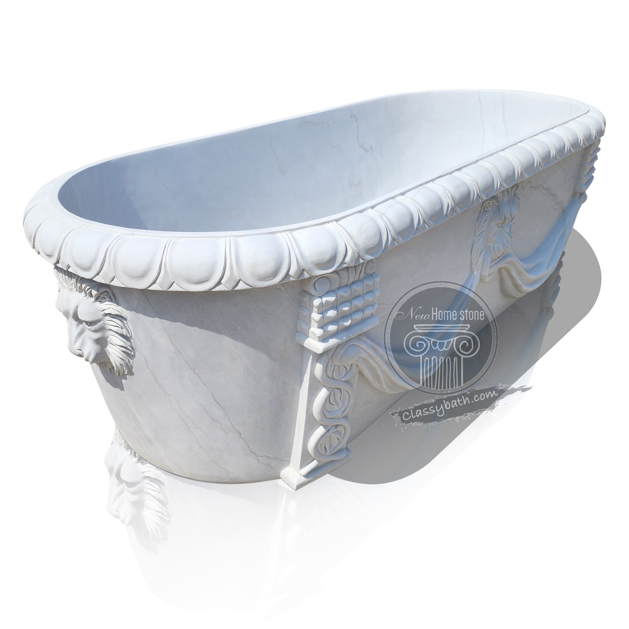 Antique-Style White Marble Bathtub