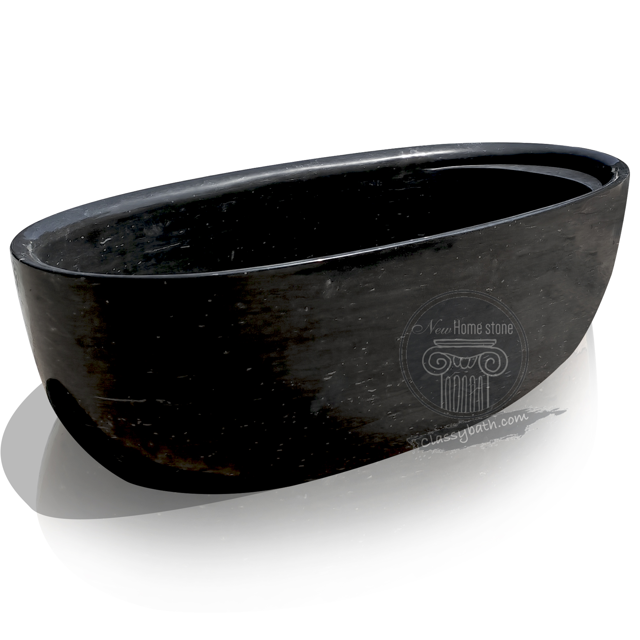Pure Black Marble Hand-Carved Bathtub