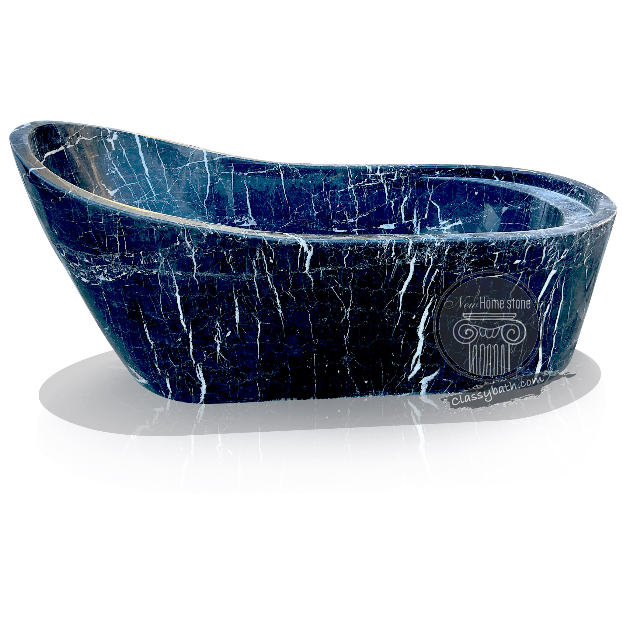 Black stone bathtub with head-rester design