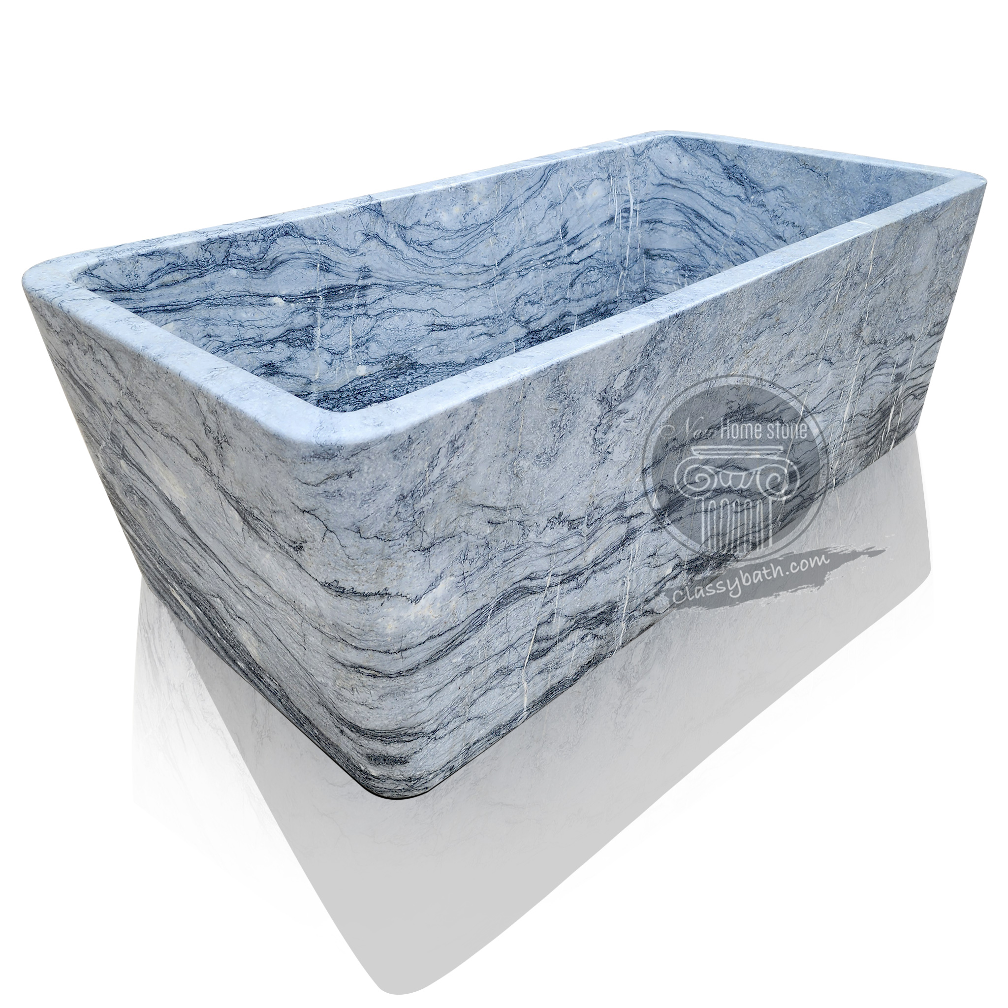 Italian Platinum Blue Marble Square Bathtub