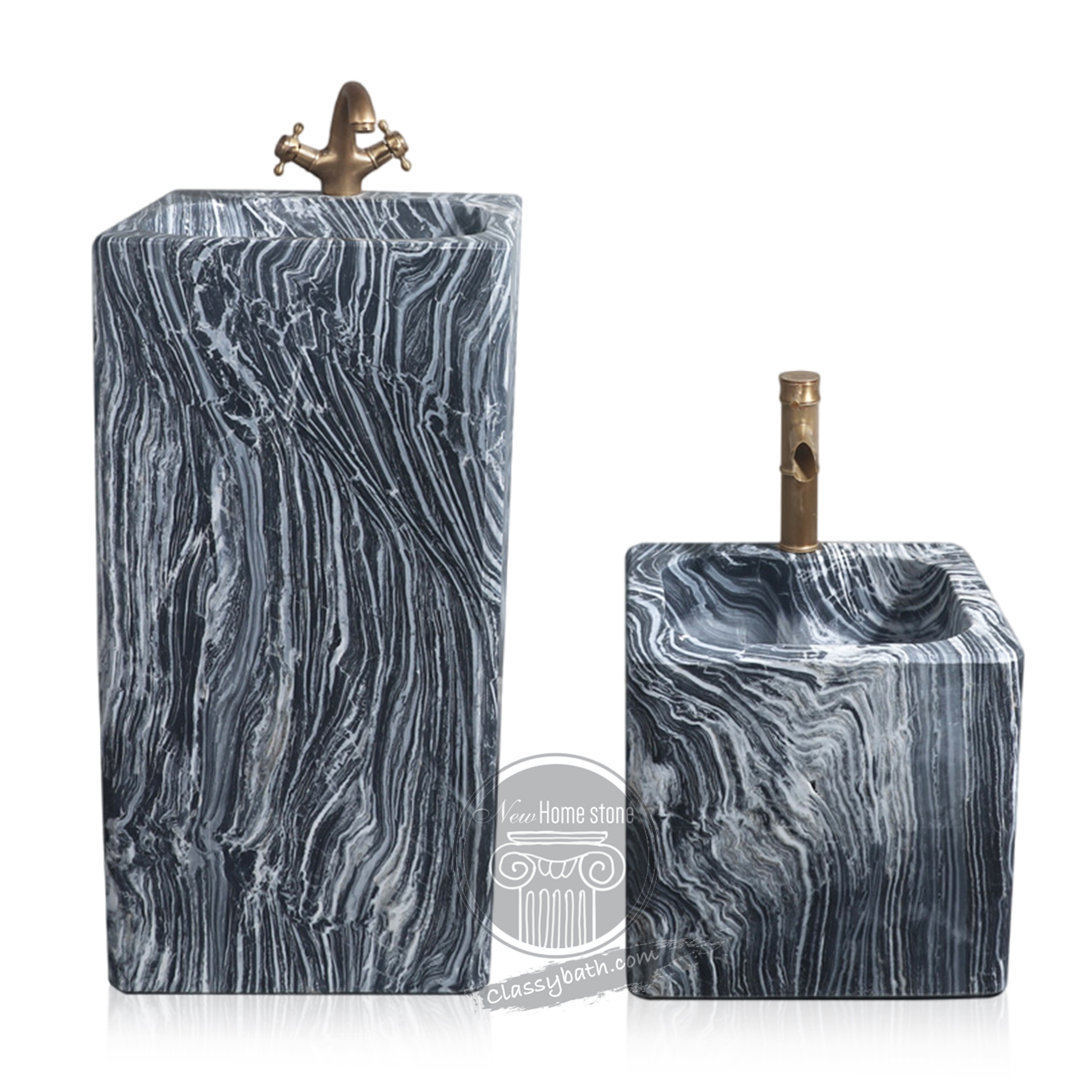 Black marble pedestal sink