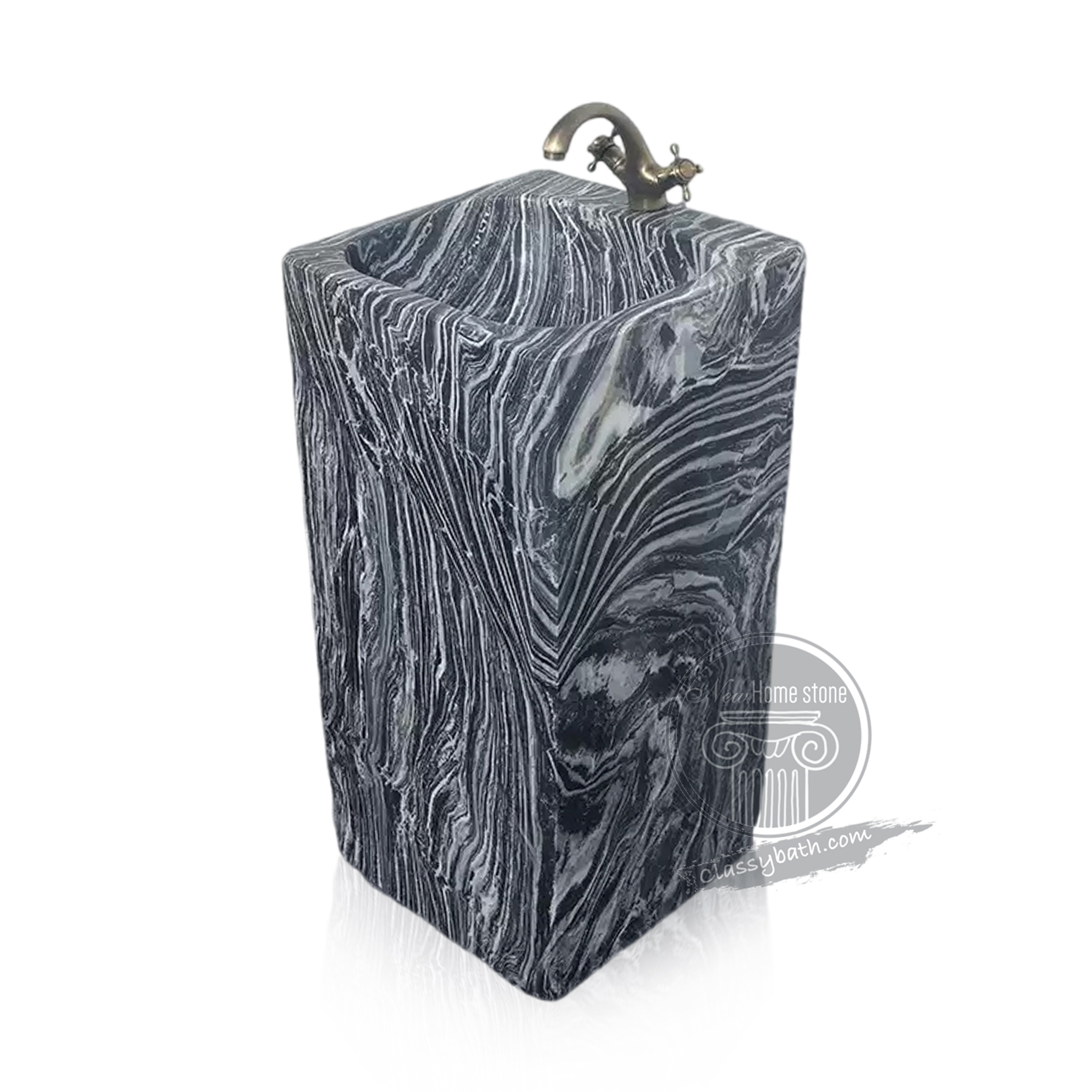 Black marble pedestal sink