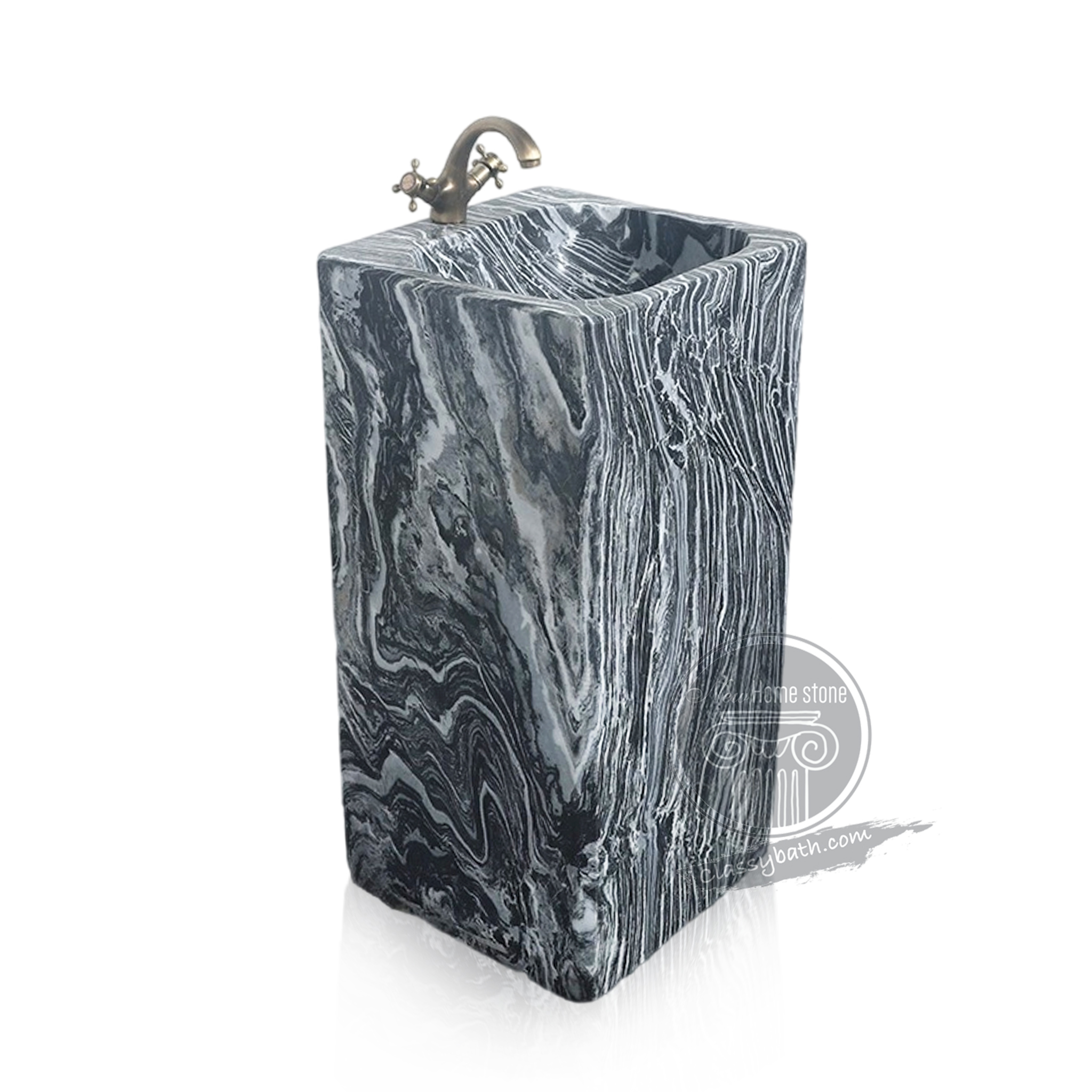 Black marble pedestal sink