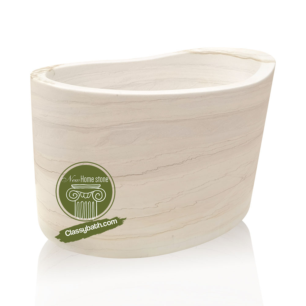 Freestanding Marble Soaking Tub With Built-in Seat