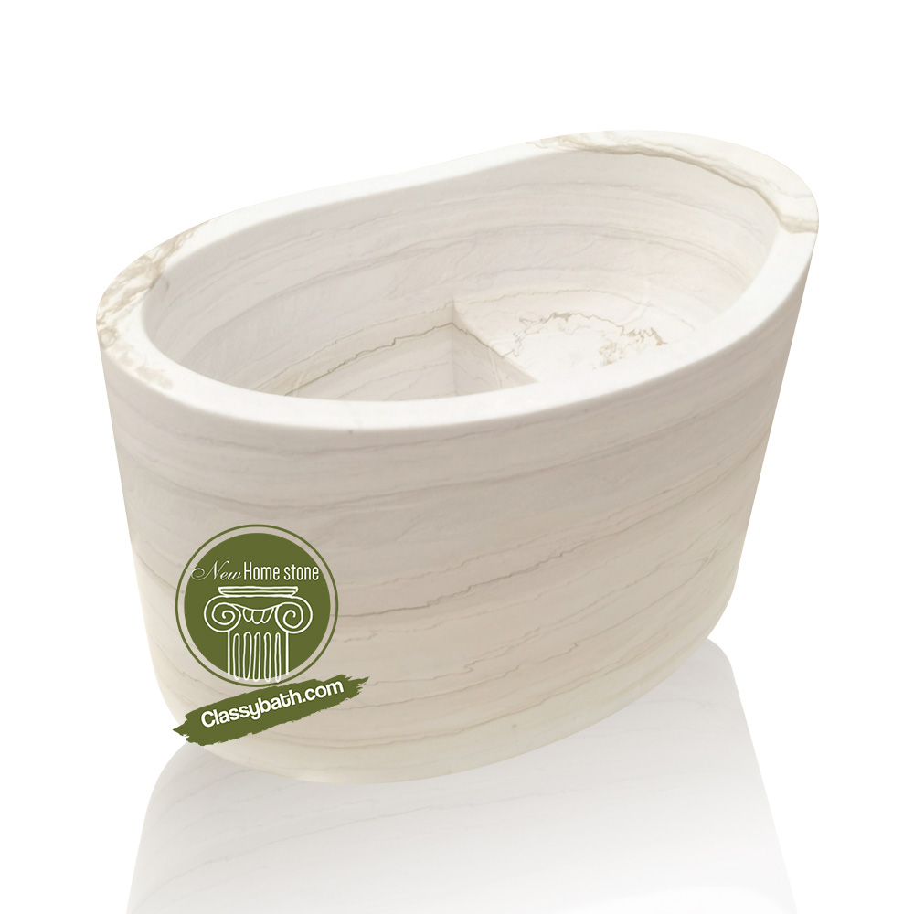 Freestanding Marble Soaking Tub With Built-in Seat